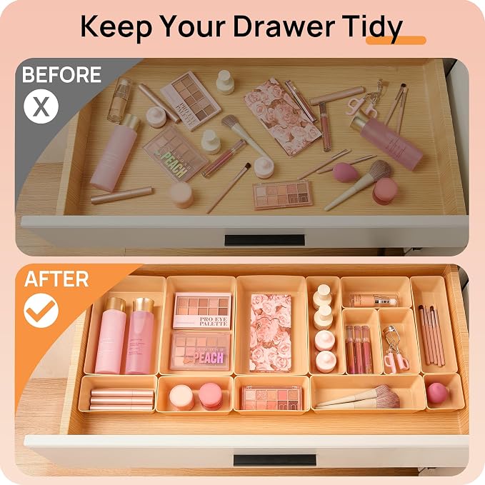 Vtopmart 25 PCS Plastic Drawer Organizers Set, 4-Size Versatile Bathroom and Vanity Drawer Organizer Trays, Storage Bins for Makeup, Bedroom, Kitchen Gadgets Utensils and Office - Image 3