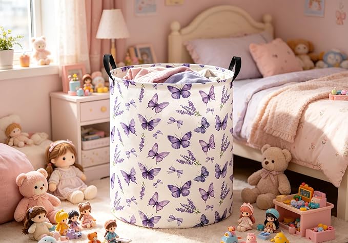 Baby Laundry Hamper kids laundry Basket Waterproof Laundry Bag for Bedroom Toy Clothes Organizer Room Décor(Butterfly) - Image 3