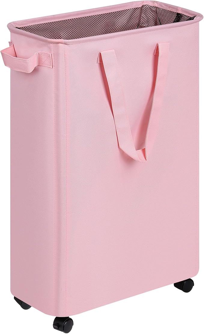 efluky Slim Laundry Hamper with Wheels, Rolling Laundry Basket for Clothes, Small Laundry Basket for Bedroom, Dorm and Laundry Room, 60L (12.7 Gallons) Pink by efluky