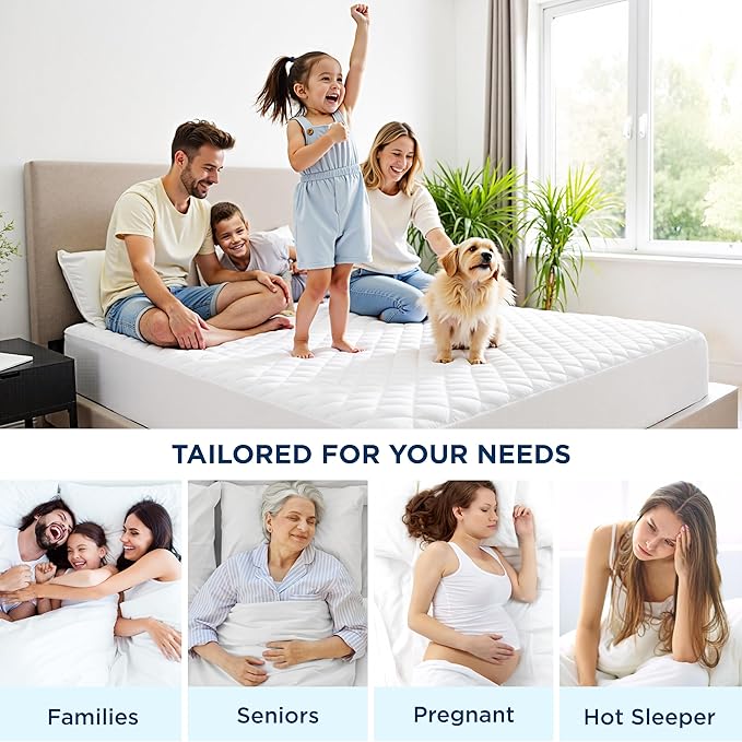 Bedsure Short Queen Mattress Protector, Quilted Waterproof Mattress Pad with Deep Pocket up to 22 Inches, Soft Breathable Noiseless Mattress Topper, Bed Cover for Home Bedroom Hotel – White