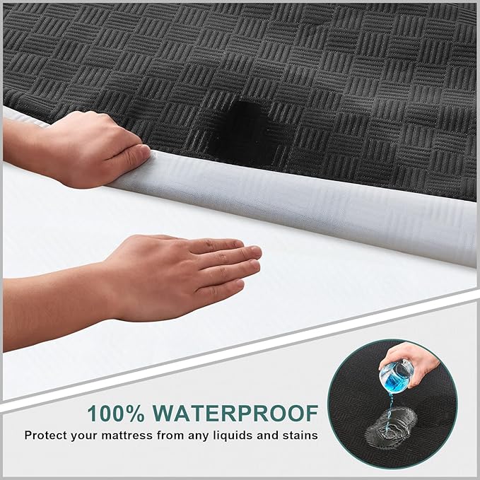 Twin Waterproof Mattress Protector, Premium 3D Air Fabric Mattress Pad Cover Soft Breathable Noiseless, Cooling Mattress Cover with Deep Pocket Up to 18'', Black (39'' X 75'')