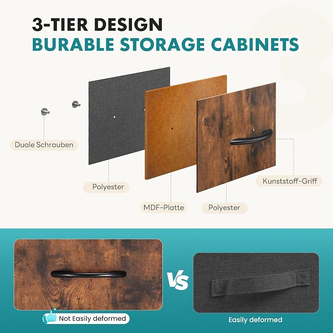 OLIXIS Dresser for Bedroom, 9 Storage Drawers, Wide Fabric Closet Chests Organizer Tower Furniture, TV Stand with Wooden Top Metal Frame for Clothes, Living Room, Hallway, Entryway, Rustic Brown - Image 4