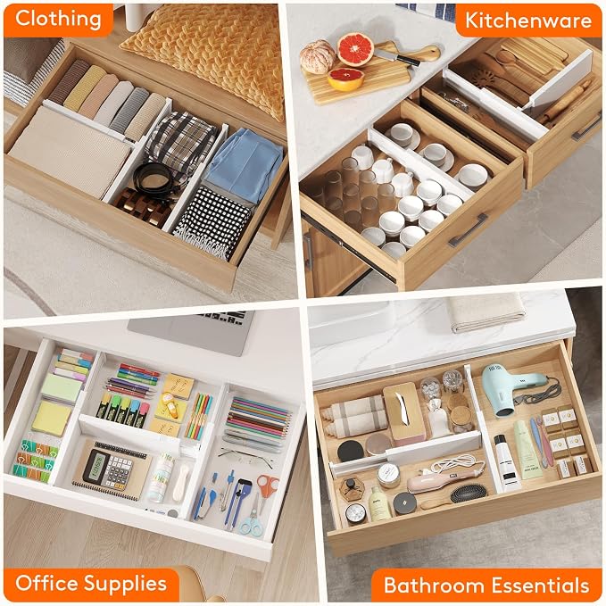 Lifewit 8 Pack 4" High Drawer Dividers 34-56cm/13.5-22" Adjustable Drawer Organizer for Clothes/Utensils, Expandable Drawer Separator in Dresser/Kitchen/Bedroom/Office Organization & Storage White - Image 8