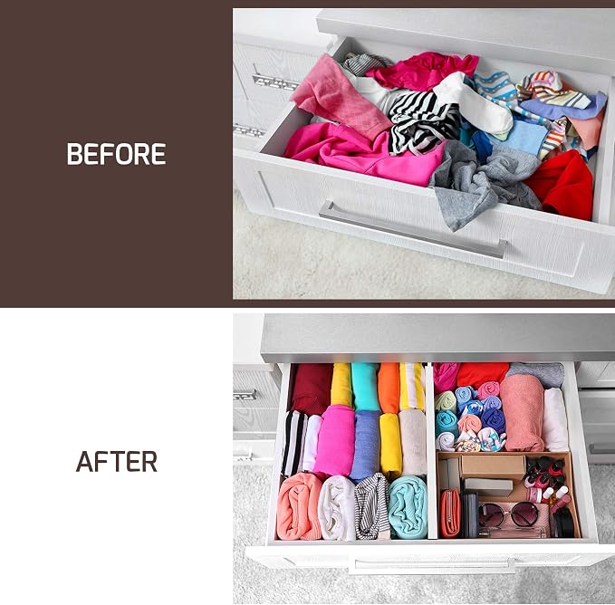 6-Pack Drawer Dividers - 2.6 Inches High, Adjustable 16 to 22 Inches Bamboo Drawer Organizer, Large Expandable Separator for Clothes, Dresser, Bedroom, Bathroom, Baby, Office, Kitchen Utensils, White - Image 4