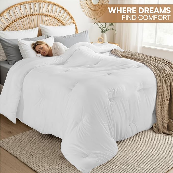 Utopia Bedding Comforters Queen Size, All Season Duvet Insert, Down Alternative Queen Comforter with Corner Tabs, Machine Washable Bed Comforter 88 x 88 Inches (White)