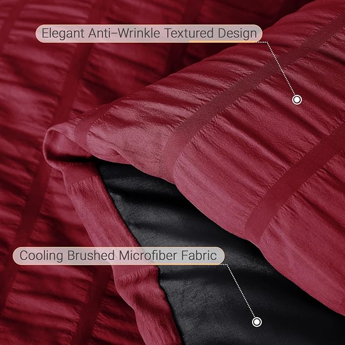 MUXHOMO 5 Pieces Twin Comforter Set, Seersucker Bed in a Bag Twin Size, All Season Luxury Bedding Set with Comforter, Flat Sheet, Fitted Sheet, Pillowcase & Sham, Red & Black