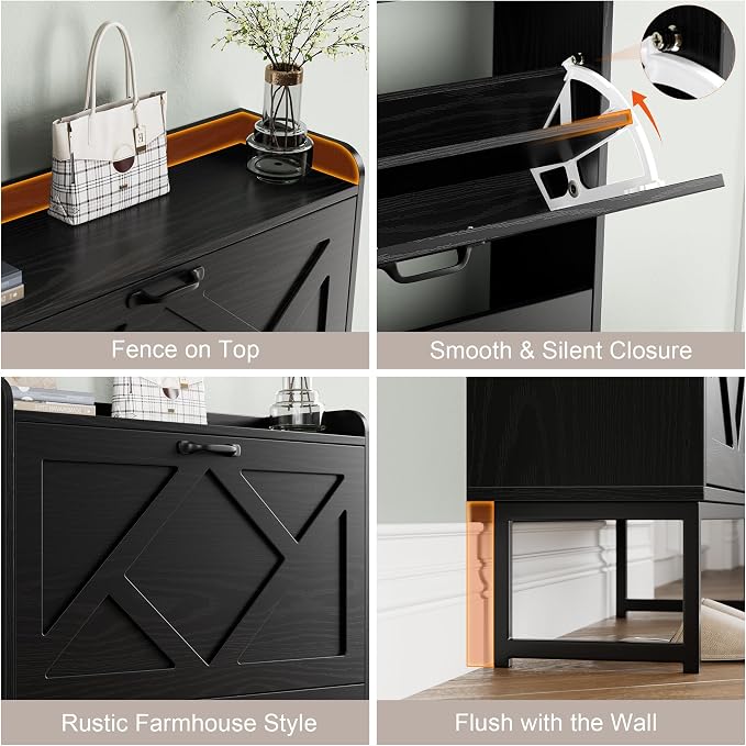 Nicetree Shoe Storage Cabinet with 2 Flip Drawers, Freestanding Shoe Organizer, Shoe Cabinet with Metal Legs, Farmhouse Slim Shoe Cabinet for Entryway, Foyer, Hallway, Black - Image 5