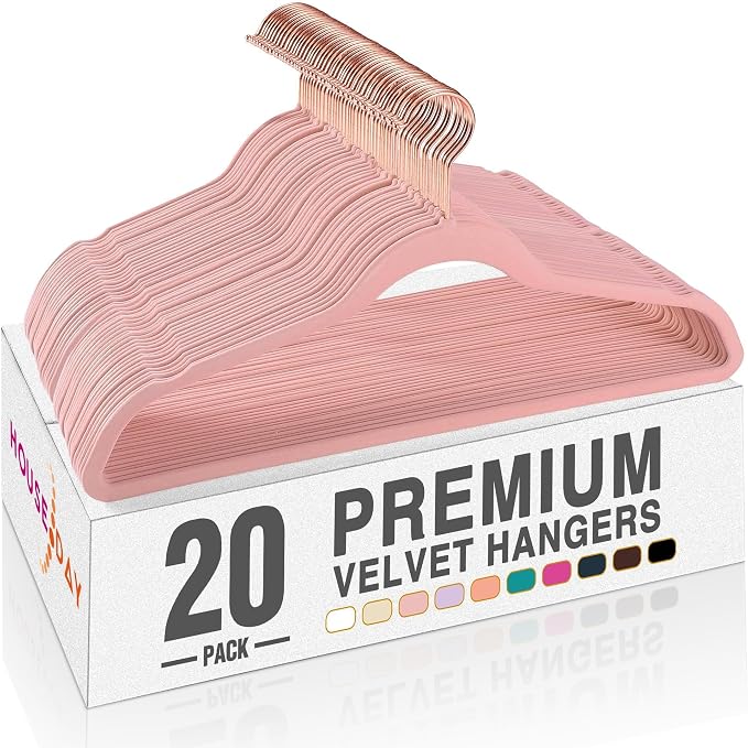 HOUSE DAY Pink Velvet Hangers 20 Pack, Premium Non-Slip Felt Clothes, Sturdy Heavy Duty Coat, Durable Hangers for Suits, Space Saving with No Hanger Mark, 360° Swivel Rotating Rose Gold Hook by HOUSEDAY