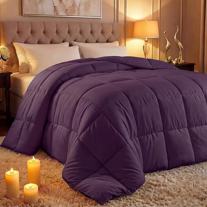Utopia Bedding King Comforter Duvet Insert, Quilted Plum Comforter with Corner Tabs, Box Stitched Down Alternative Comforters King Size 90 x 102 inches