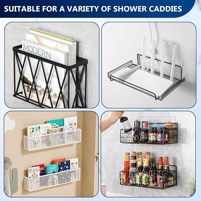 4 Pack Shower Shelf Adhesive Replacement, No Drilling Transparent Adhesive Hooks Stickers, Strong Wall Hook Strip for Shower Caddy Basket and Bathroom Shelf, Kitchen Racks (3 Hooks) - Image 8