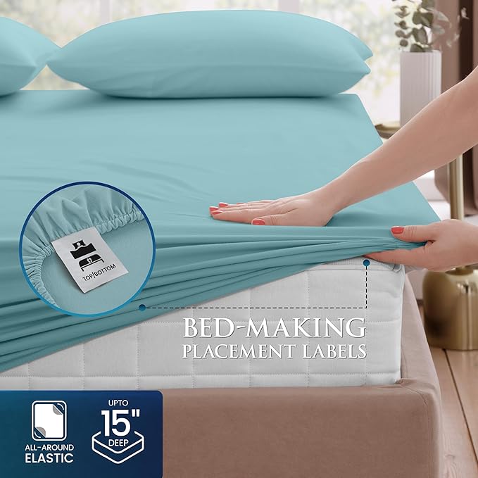 Utopia Bedding Queen Size 4 Piece Sheet Set - Brushed Microfiber - Soft Bed Sheets for Queen Size Bed Set - Includes 1 Fitted, 1 Flat, & 2 Pillow Cases - Deep Pocket (Spa Blue)