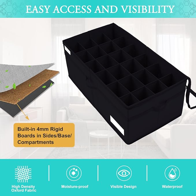 Luvhomee Shoe Storage Organizer, Fits 24 Pairs, Large Shoe Organizer Box for Closet, Clear Foldable Shoes Containers w/Bottom Support, Space Saving Shoe Cubby Storage Boxes w/Reinforced Handles, Black - Image 4
