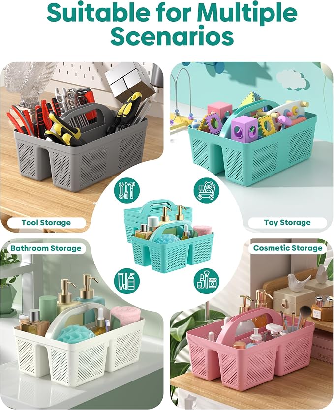 4 Pack Portable Shower Caddy, Integrated Handle, Reinforced Plastic, Organizer Storage Bathroom Supplies and Beauty Products, Cleaning Supplies, Shower Basket for Home, Dorm, Shelf and Cabinet - Image 6