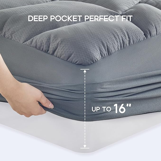 Sonive King Mattress Protector, Mattress Topper up to 21 Inches Deep Pocket Pad with 5-Zone Ergonomic Design, Soft Mattress Pad Microfiber Breathable Mattress Cover Machine Washable Grey