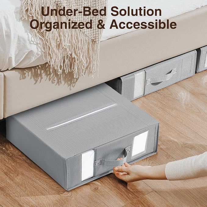 DIMJ Bed Sheet Organizers and Storage 8 Pack - Foldable Sheet Holder for Linen Bedding Storage Box for organization, Sheets Set Holder for Blanke, Towel (King & Queen Size), Grey - Image 3