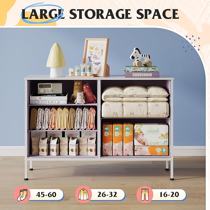 WLIVE Dresser for Bedroom with 5 Drawers, Wide Chest of Drawers for Bedroom, Fabric Dresser for Living Room, Closet, Hallway, Tie-dye Print (Pink, Purple, Blue)