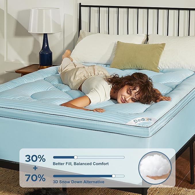BEDLORE Twin XL Mattress Topper, Thick Pillow Top Pad for Back Pain Relief, Soft Mattress Cover with Deep Pockets 6-15 inch