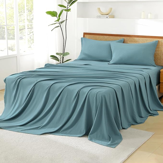 Litanika Grayish Teal Full Size Comforter Set with Sheets - 7 Pieces Bed in a Bag Full Boho Tufted Complete Bedding Sets with Comforter, Sheets, Pillowcases & Shams