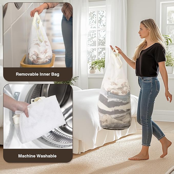 Bathola 75L Slim Laundry Hamper with Lid, Dirty Clothes Hampers for Laundry, Collapsible Laundry Baskets for Small Spaces, Bedroom, Bathroom, Laundry Room, Beige - Image 5