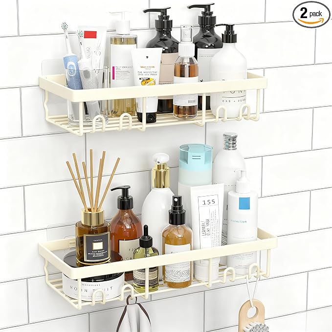 Moforoco Shower Caddy Shelf Organizer Rack, Self Adhesive Black Bathroom Shelves Basket, Home Farmhouse Wall Inside Organization and Storage Decor Rv Accessories, First Camper Apartment Essentials by MOFOROCO