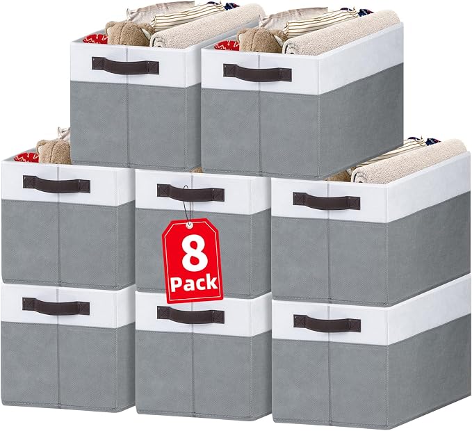 Criusia Large Storage Baskets 8 Pack Versatile Fabric Storage Bins for Closet Cabinet Wardrobe Nursery Pantry | Nursery Organizer Bins for Baby Diaper Toys Clothes | Housewarming Mothers Day Gift by Criusia