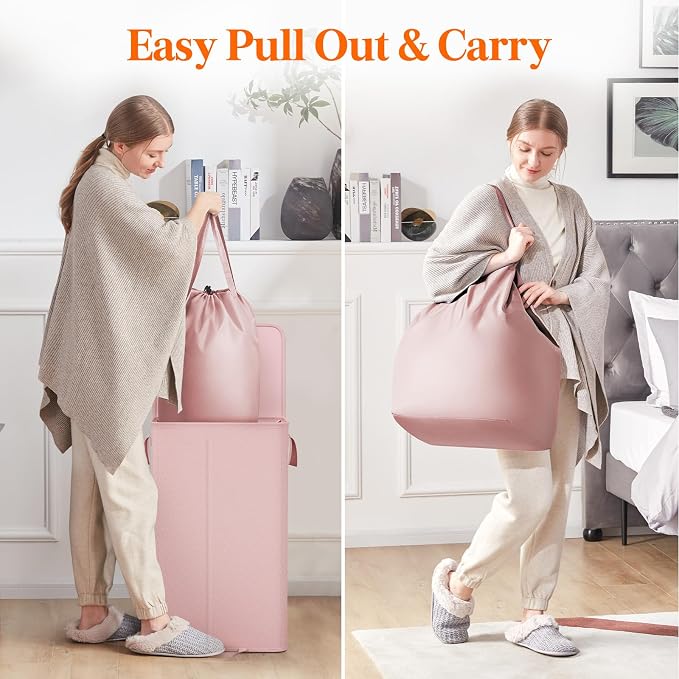 Lifewit Single Laundry Hamper with Lid and Removable Laundry Bags, Large Collapsible 1 Dividers Dirty Clothes Basket with Handles for Bedroom Laundry Room Closet Bathroom College, 100L Pink - Image 5