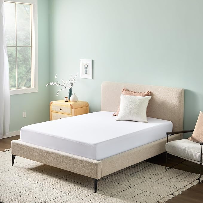 Linenspa 5-Sided Waterproof Mattress Protector – Breathable, Fitted Sheet Style, Machine Washable – Queen Size Mattress Protector, White
