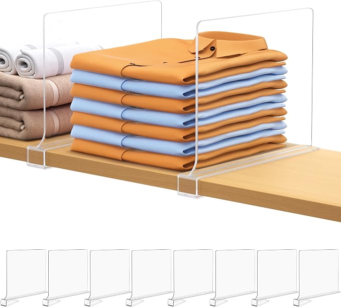 Aolloa 8 PCS Shelf Dividers for Closet Organization Acrylic Clear Closet Shelf Divider for Wooden Shelving Suitable for Wooden or Vertical Shelves Or Bedroom, Kitchen and Office by Aolloa