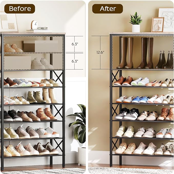 YATINEY 8 Tier Shoe Rack, Shoe Storage Organizer, Large Capacity Shoe Shelf Holds 32 Pairs of Shoes, Sturdy and Stable, for Entryway, Hallway, Closet, Dorm Room, Greige and Black SS08BG - Image 4