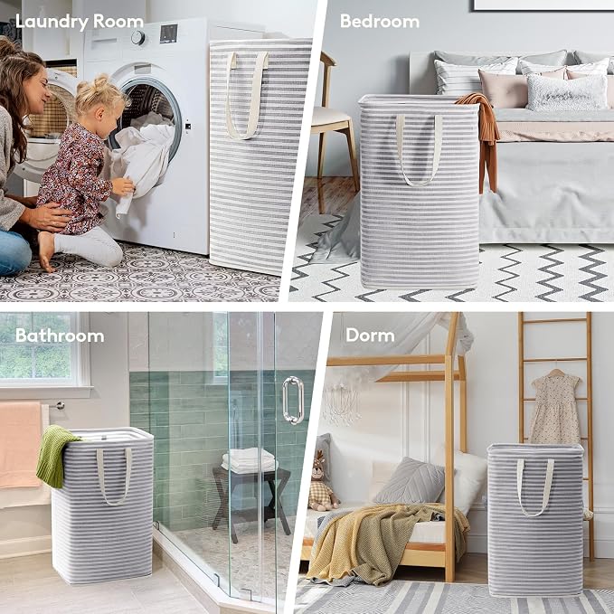 Lifewit 1 Pack Laundry Basket 80L Each, Collapsible Clothes Hamper with Reinforced Handles, Freestanding Waterproof Design for Bedroom and Laundry Room, Grey 80L Total - Image 6