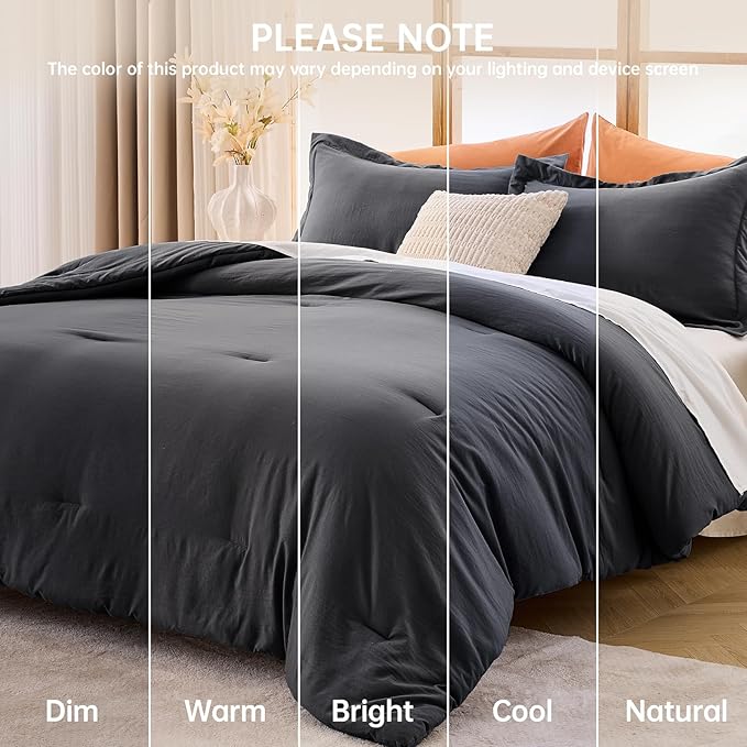 MUXHOMO Queen Comforter Set, All Season Ultra Soft Down Alternative Bedding - 3 Piece Lightweight Bed Set Includes 1 Comforter (90"x90") and 2 Pillow Shams (20"x26"), Dark Grey