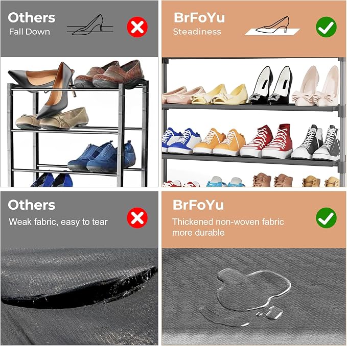 34" Widening Design Shoe Rack for Closet 16 Pairs Small Spaces Non-Woven 3 Tier Shoe Organizer Stackable Metal Shoe Shelf for Entryway, Bedroom Grey - Image 6