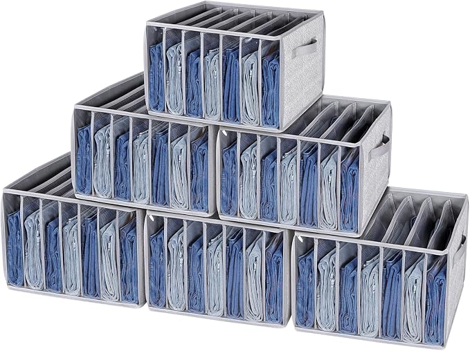 Zilink Upgraded Pants Organizer with Support Board Clear Jeans Organizer for Closet with 7 Grids Wardrobe Clothes Organizer for Jean Pant Sweater Legging T-Shirt, 6 Pack by Zilink