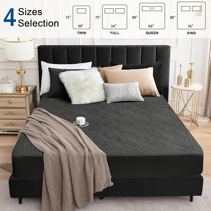 Sufdari Twin Quilted Fitted Waterproof Mattress Cover, Breathable & Noiseless Mattress Pad, Ultra Soft Bed Cover Fits Up to 8-18" Deep Pocket Dark Grey