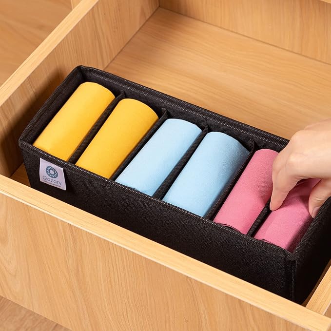 Qozary 3 Pack Sock Underwear Drawer Organizer Dividers, Collapsible Cabinet Closet Storage Boxes for Clothes, Socks, Lingerie, Underwear, Tie, Belt, Baby, Bedroom - Image 4