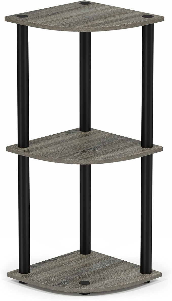 Furinno TURN-N-TUBE Corner Shelf, 3-Tier Corner Bookshelf, Display Storage Shelves with Open Shelves, for Organization and Storage, Living Room, Home Office, Garage, French Oak - Image 4