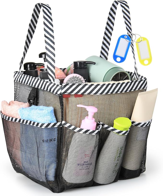 Temede Mesh Shower Caddy Tote, Large Shower Caddy Basket Portable, Quick Dry Hanging Toiletry Bag, 8 Storage Pocket Handle Bath Organizer for College Dorm, Gym, Camp, Travel by Temede