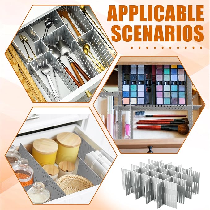 Blosssound 15 Pcs 5.12 Tall Drawer Divider Adjustable Drawer Organizer DIY Ultra Deep Storage Organizer Separator with Fixed Buckle for Underwear Socks Dormitory Office Kitchen Bedroom(Grey) - Image 7
