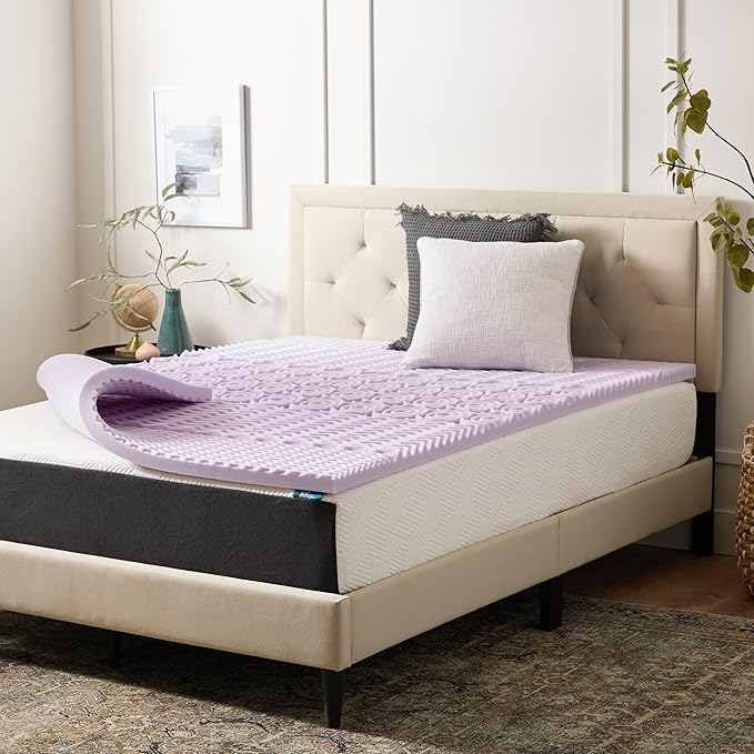LUCID Lavender Infused 2 Inch Memory Foam Mattress Topper with 5 Zones – Twin Size – Plush Feel – CertiPUR Certified – Dorm Room Essentials