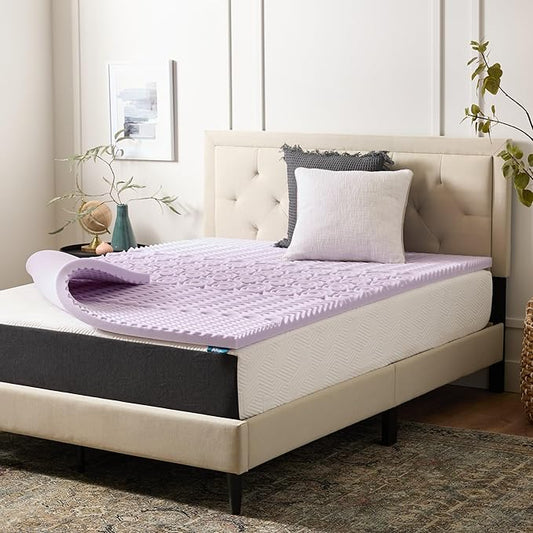 LUCID Lavender Infused 2 Inch Memory Foam Mattress Topper with 5 Zones – Twin Size – Plush Feel – CertiPUR Certified – Dorm Room Essentials