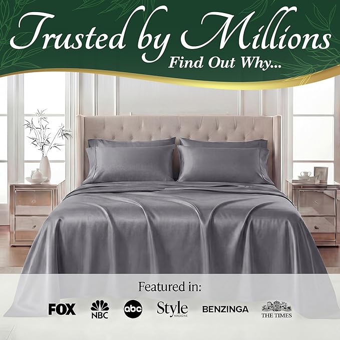 DECOLURE 100% Viscose Derived from Bamboo Sheets Full Size - Luxury 6 Pc Naturally Cooling Sheets, Ultra Soft Bed Set - Deep 17" Pockets, Durable Double Stitching, Oeko Tex Standard (Grey)