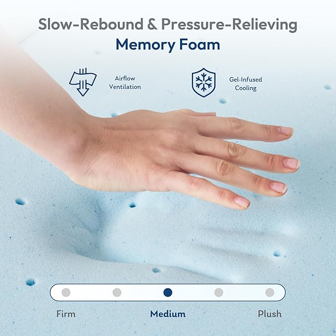 4 Inch TwinXL Mattress Topper, Cooling Gel Infused Memory Foam Twin Mattress Pad in a Box, Back Support for Pressure Relief, CertiPUR-US Certified, Blue