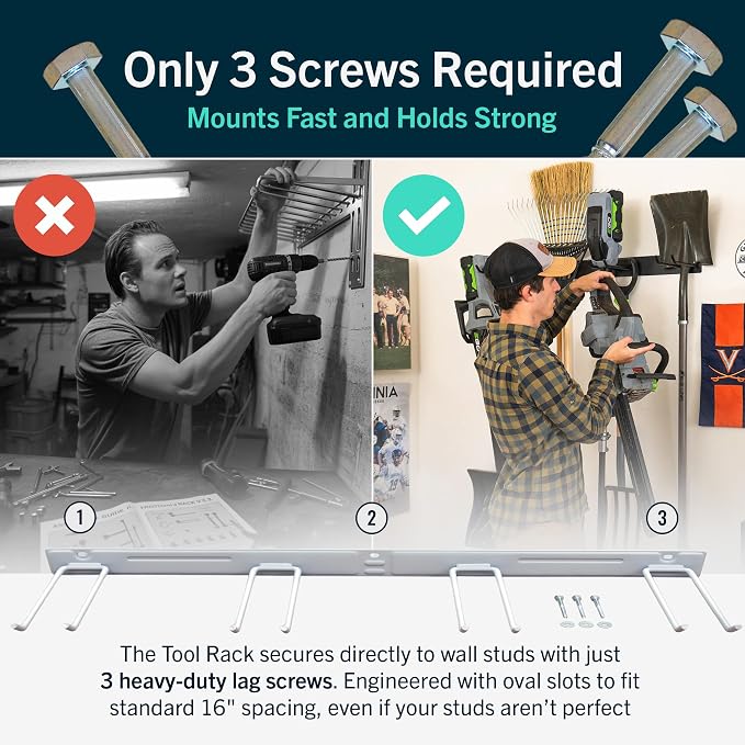 StoreYourBoard 36" Garage Tool Organizer Wall Mount | Garden Tool Organizer System | Heavy Duty Garden Tool Storage Rack for Yard Tools Rakes Shovels 250lbs Garage Organization | 4 PVC Coated Hooks - Image 4