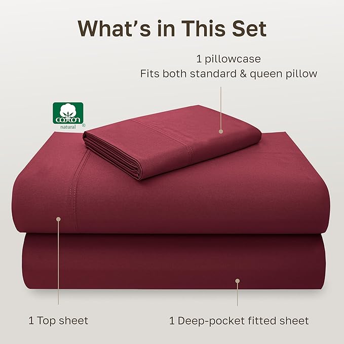 California Design Den 100% Cotton Twin Sheets Set - Luxury 600 Thread Count, Sateen Weave, Deep Pocket Sheets Twin Size Bed Set - Brick Red