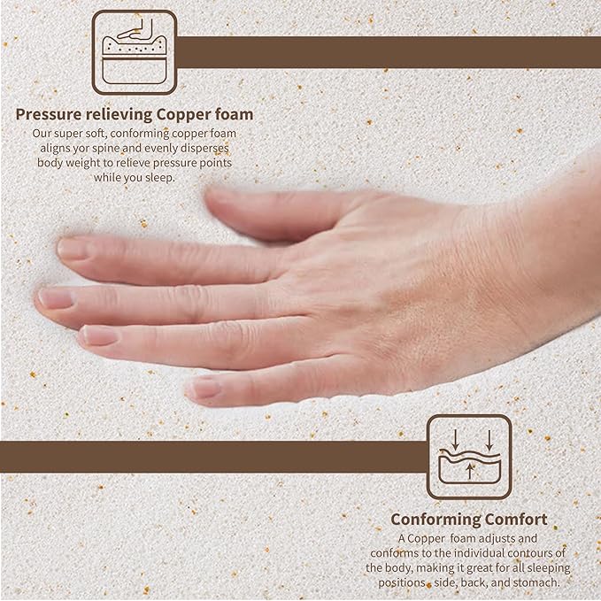 Greaton, 3-Inch Copper-Infused Memory Foam Mattress Toppers, Cooling and Pressure Relieving with Airflow Design, Twin, Beige