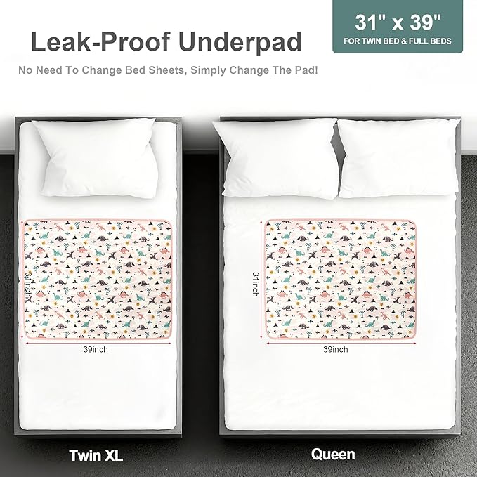 Pee Pads for Kids Waterproof Crib Pad - Reusable Potty Training Pads for Bed, Washable Toddler Mattress Pad Protector, Unisex for Toddlers Adults Elderly & Pets(Cartoon Dinosaur, 31 x 39 Inch)