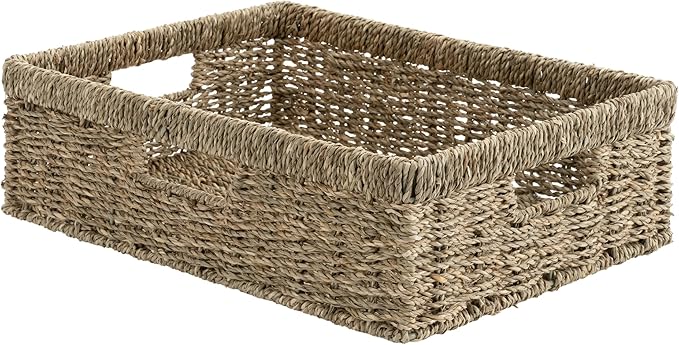 StorageWorks Pantry Baskets, Wicker Storage Baskets for Organizing, Shelves, Pantry Organizers and Storage, Seagrass, 15½"L x 11¾"W x 4 ¾"H by StorageWorks