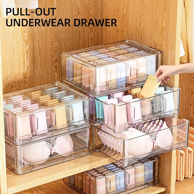 Underwear Drawer Organizer with Dividers, 24 Cell Stackable Sock Organizer for Closet, Plastic Underwear Storage Drawer for Closet, Bra Organizer for Baby Clothes, Panties, Belts, Ties, Scarf - Image 2