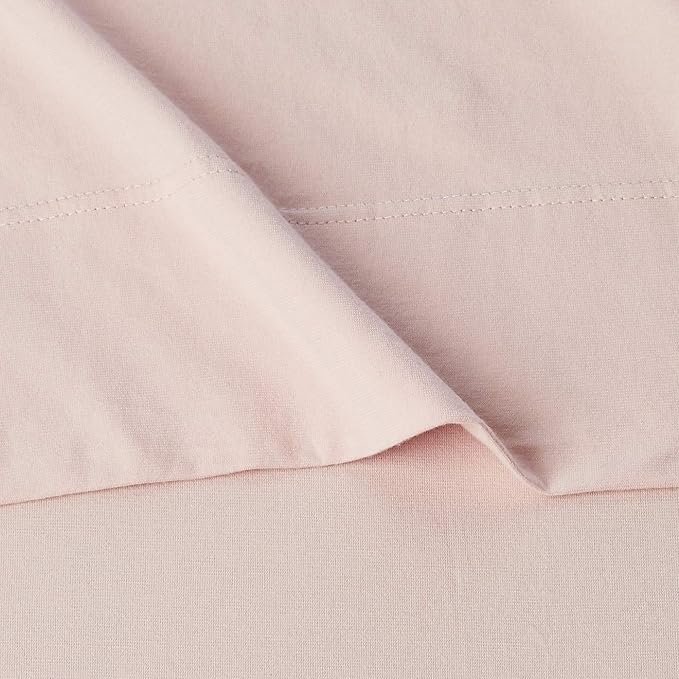 Amazon Basics 4 Piece Breathable, Stretchy Jersey Knit 100% Cotton Bed Sheet Set, Includes Flat and Fitted Sheets, Pillowcase, Full, Blush