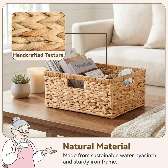 GRANNY SAYS Wicker Baskets with Handles, Large Wicker Storage Baskets for Shelves, Water Hyacinth Woven Basket, Decorative Basket for Pantry, 1-Pack - Image 3